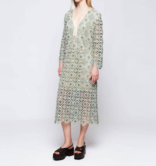 Mirto - Green cotton blend crochet dress