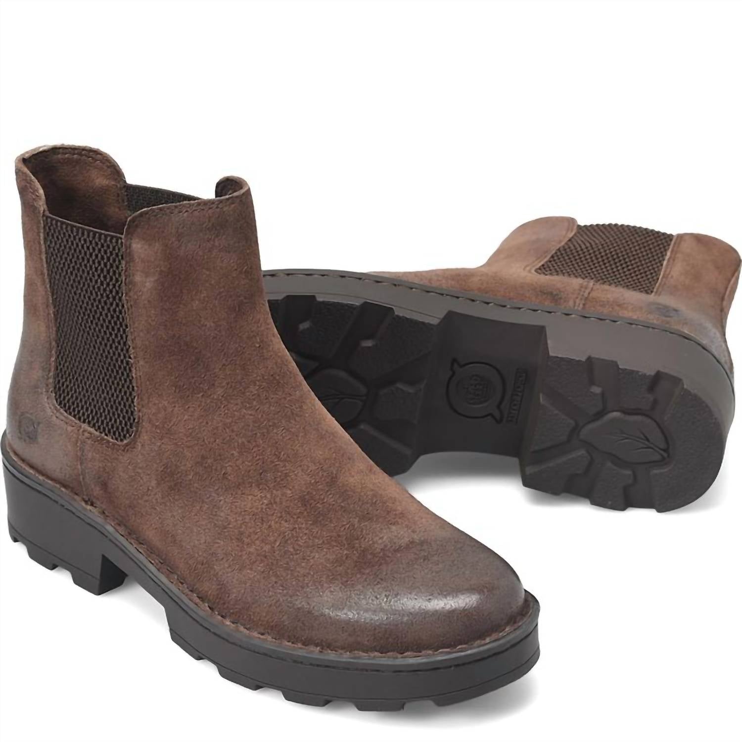Born Women's Verona Boot in dark brown castago distressed - women's shoe - detail view