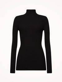 Wolford Viscose Rib Pullover in black - women's long sleeve top - alternate view