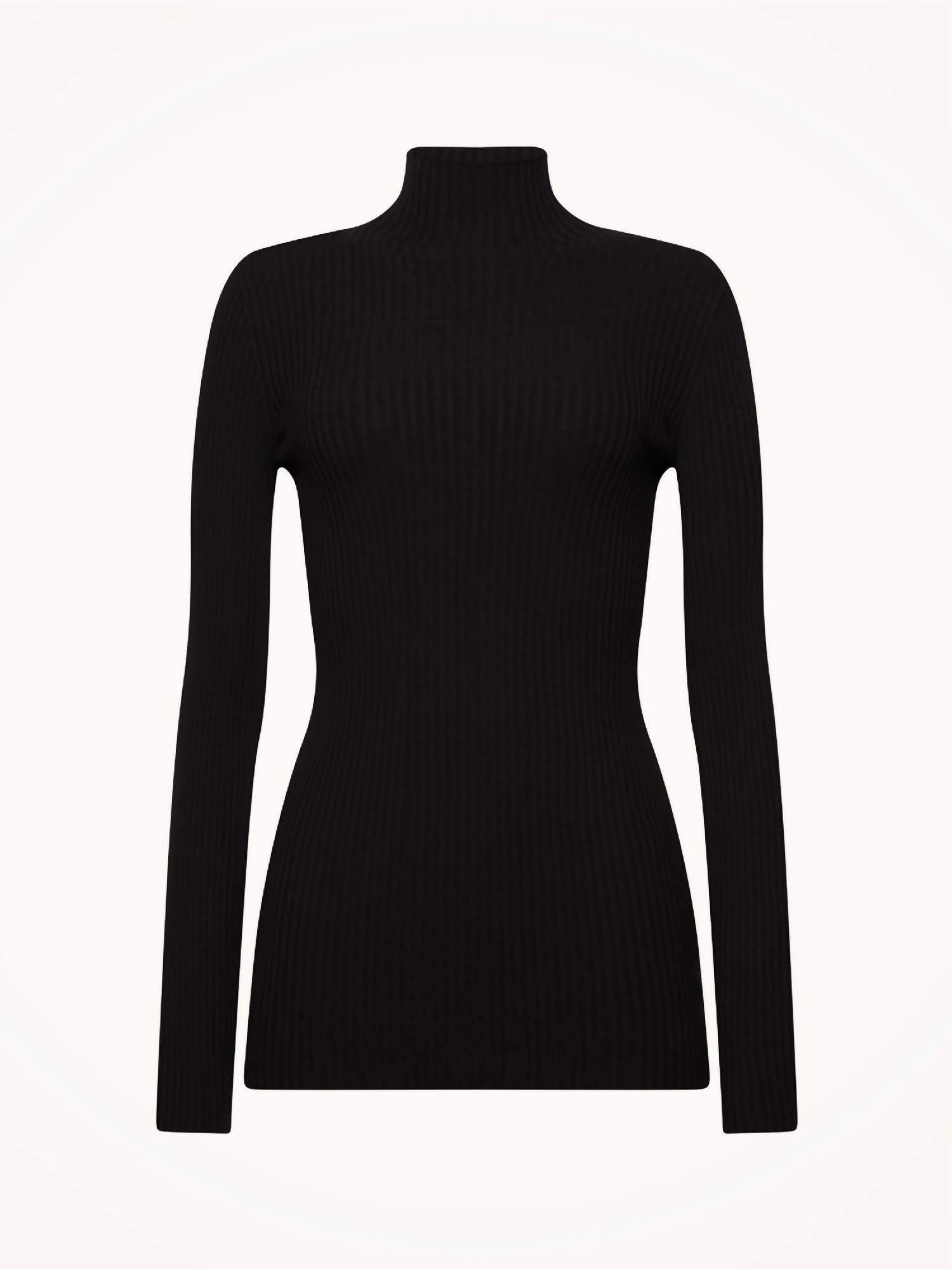 Wolford Viscose Rib Pullover in black - women's long sleeve top - alternate view