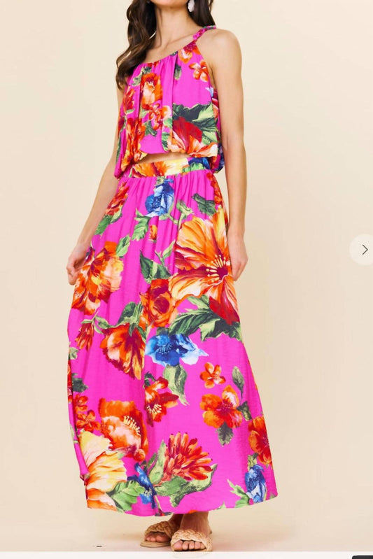 Skies Are Blue - Magenta Floral Skirt