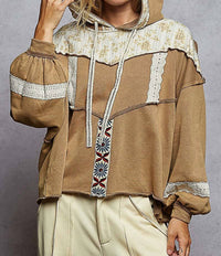 POL Hillary Balloon Sleeve Hoodie in cocoa - women's top
