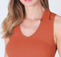 Nikibiki - Ribbed Knit Polo Neck Top