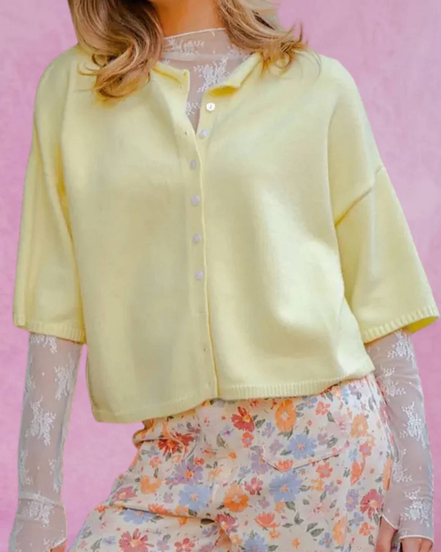 Ee:Some - Half Sleeve Button Down Cardigan