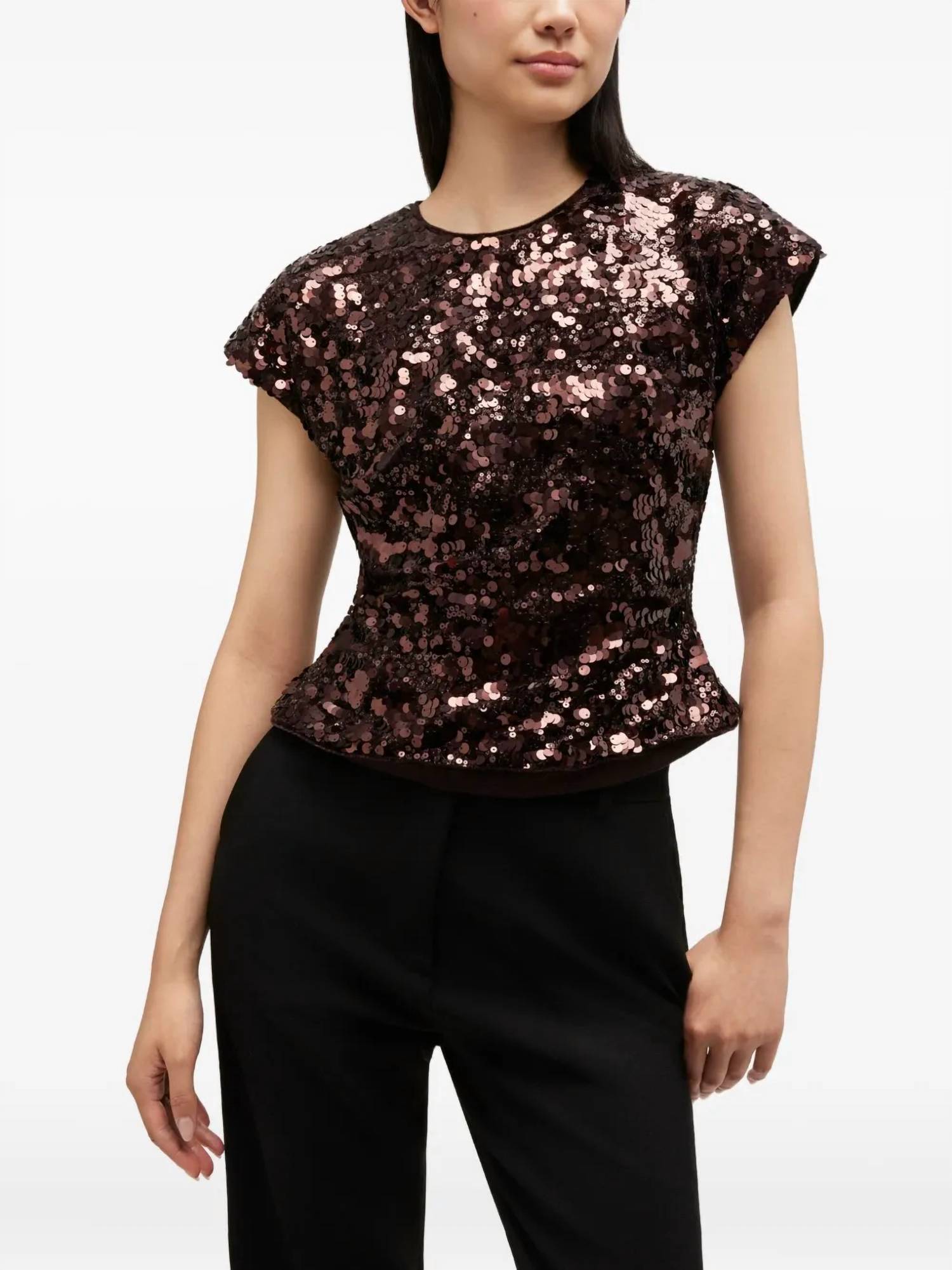GANNI Velvet Sequins Top in demitasse - women's blouse