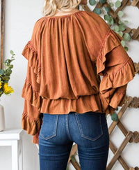 Oli & Hali - Washed Ruffle Sleeve Peplum Top
