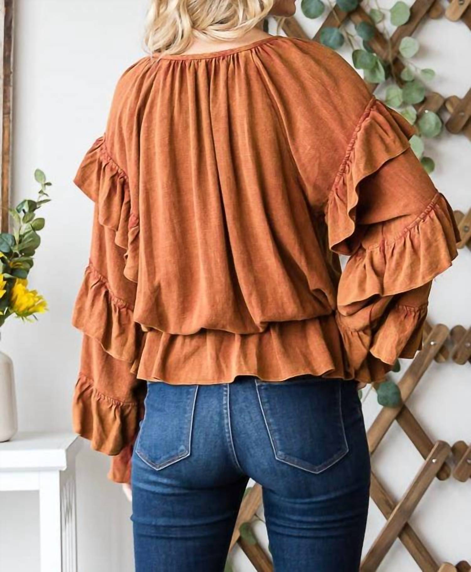 Oli & Hali - Washed Ruffle Sleeve Peplum Top