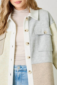 mystree Pieced Together Shacket in latte stone - women's jacket - view 7