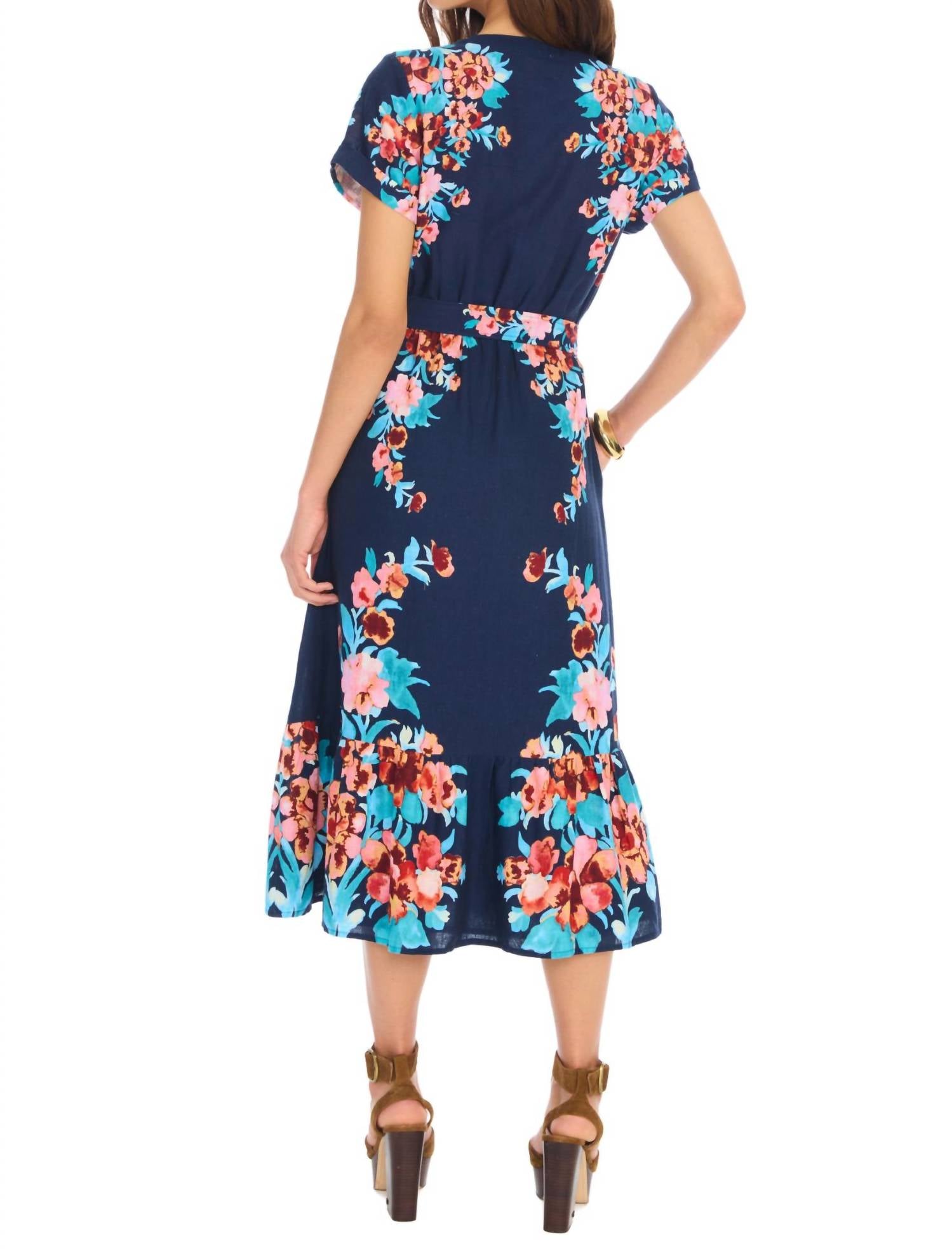 ALLISON NEW YORK Lizzy Midi Dress in navy floral - women's dress - alternate view