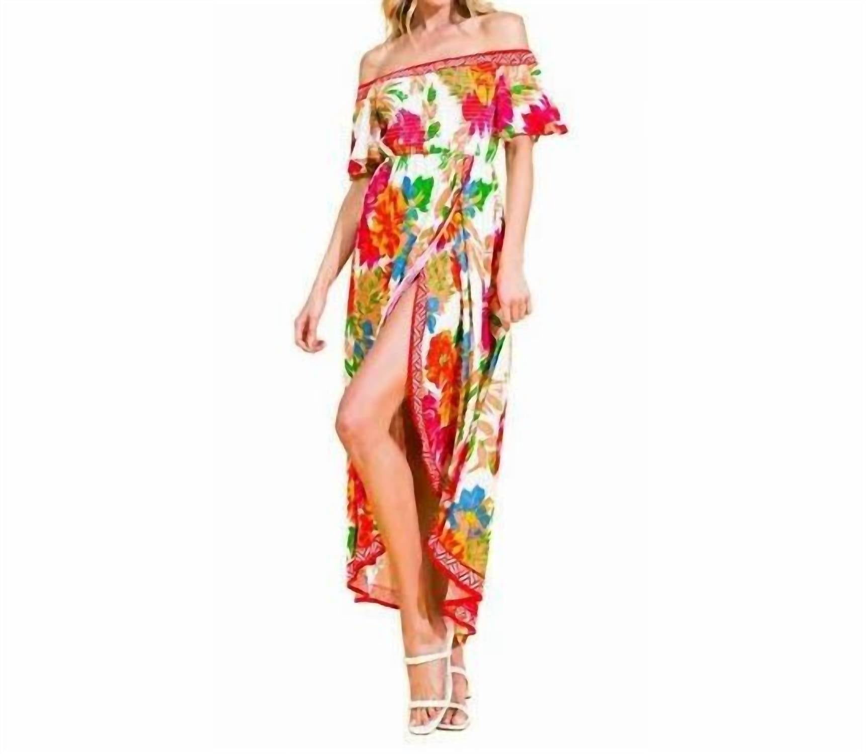 Flying Tomato - Floral Off Shoulder Hi-lo Maxi Dress