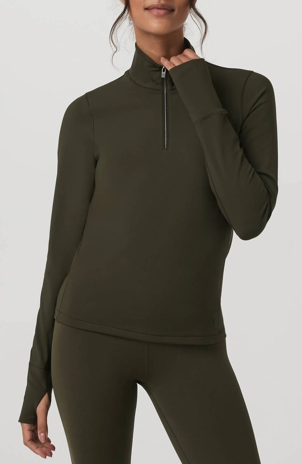 Vuori Chilled Out Half Zip Pullover in olive - women's top - detail view
