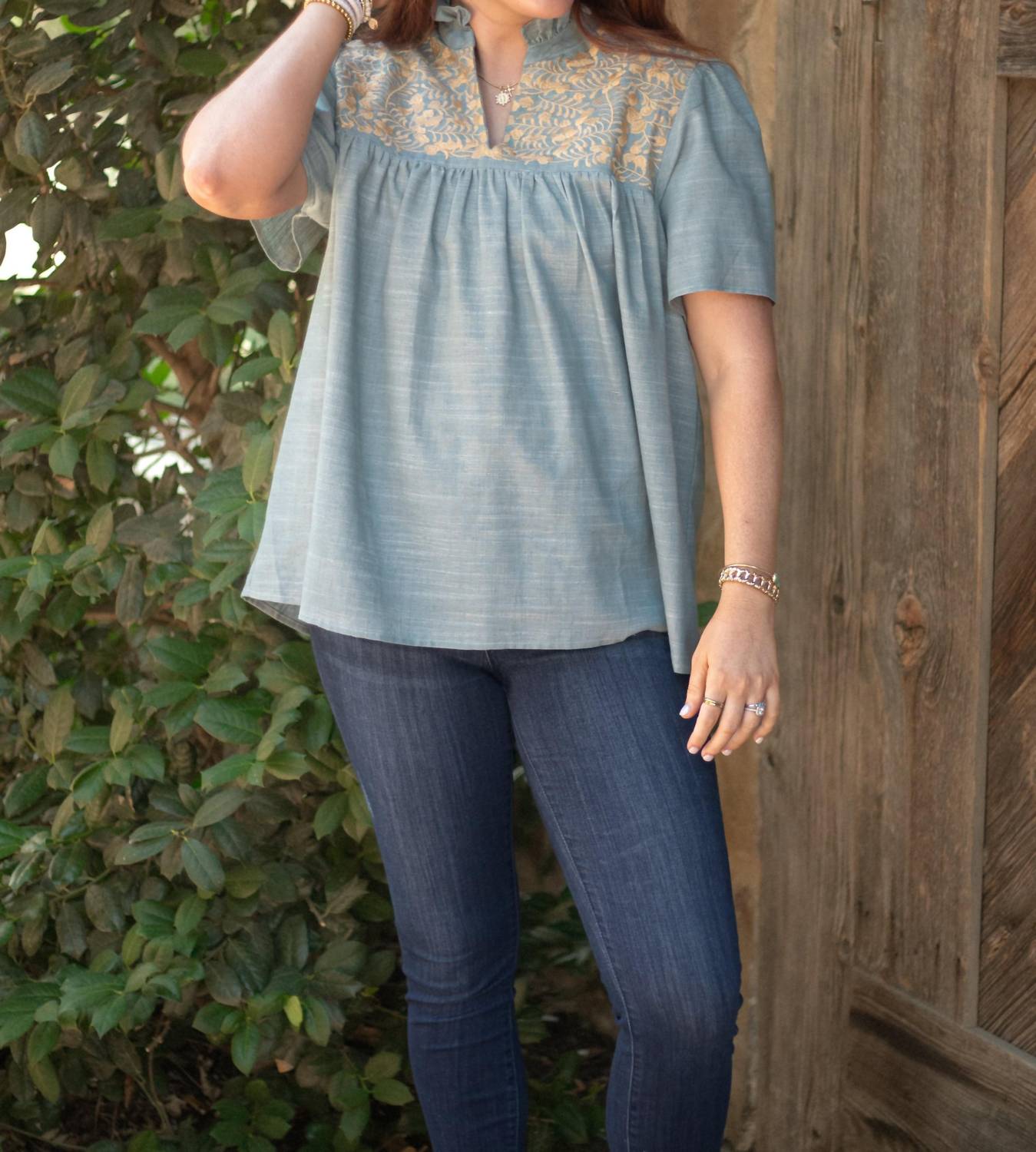 Layerz Clothing - Embroidered Ruffle Collar Top