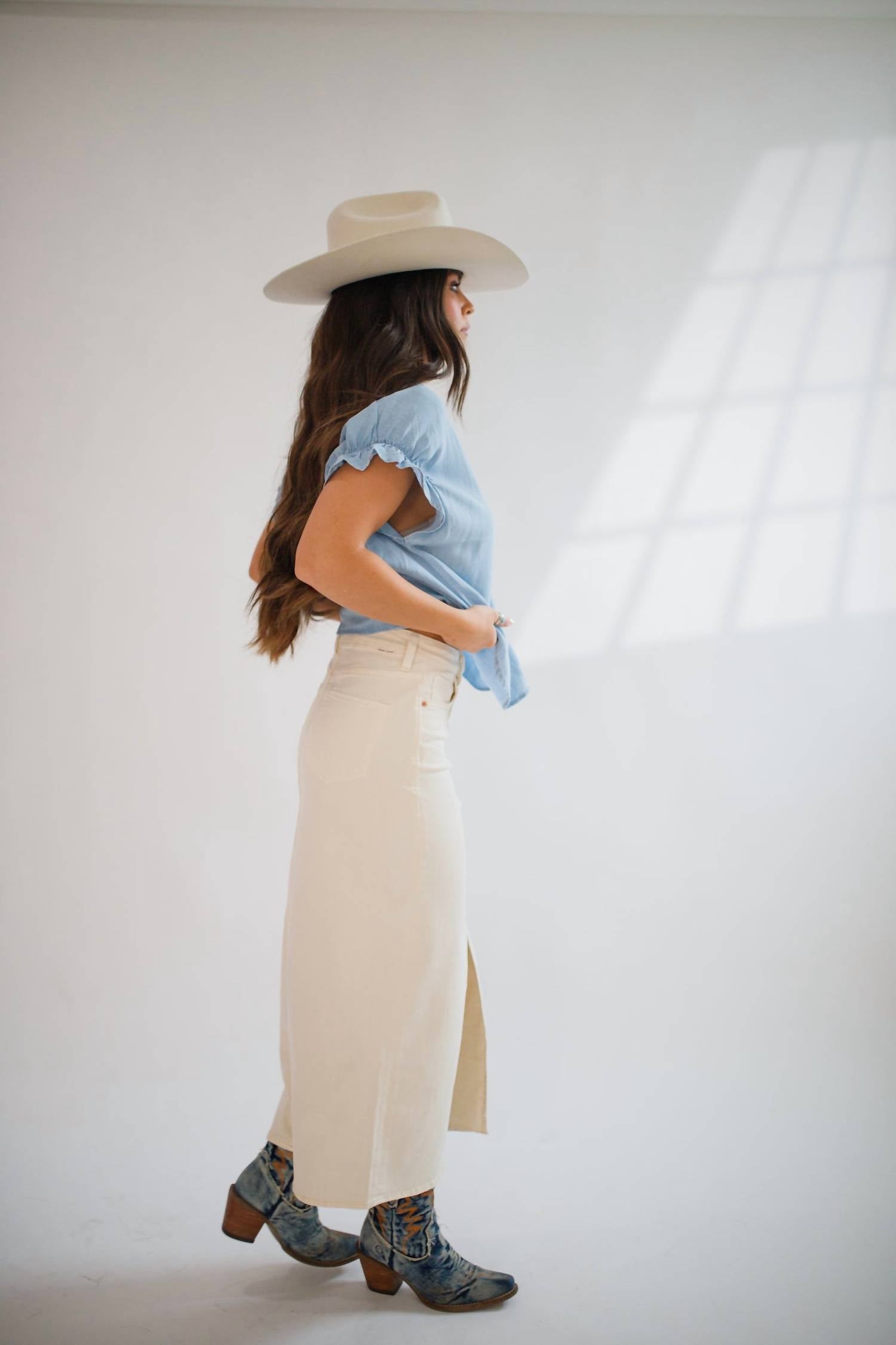 DEAR JOHN DENIM Vianna Front Slit Denim Skirt in wheat - women's skirt - alternate view