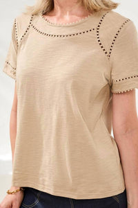 Tribal - Short Sleeve Top With Dotted Lace Detail