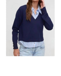 J. Society Long Sleeve Twofer Sweater in navy - women's sweater