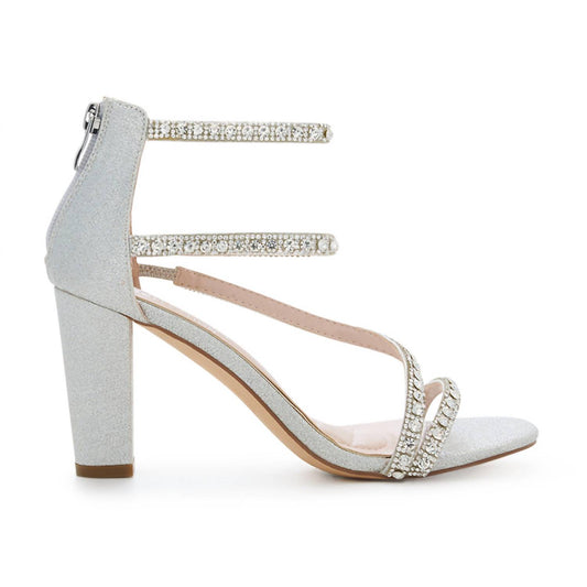 De Blossom Collection - Eden-15 Silver Strappy Rhinestone Heels
