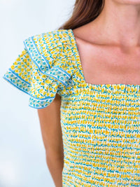Erica Wilson Daphne Cap Sleeve Top in daffy floral - women's shirt - alternate view