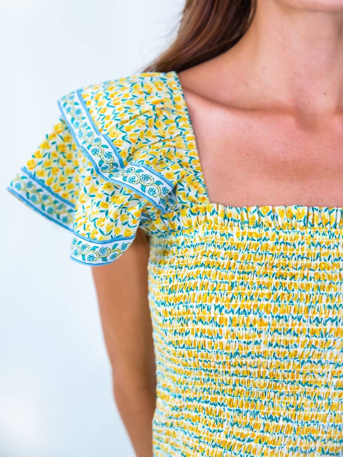 Erica Wilson Daphne Cap Sleeve Top in daffy floral - women's shirt - alternate view