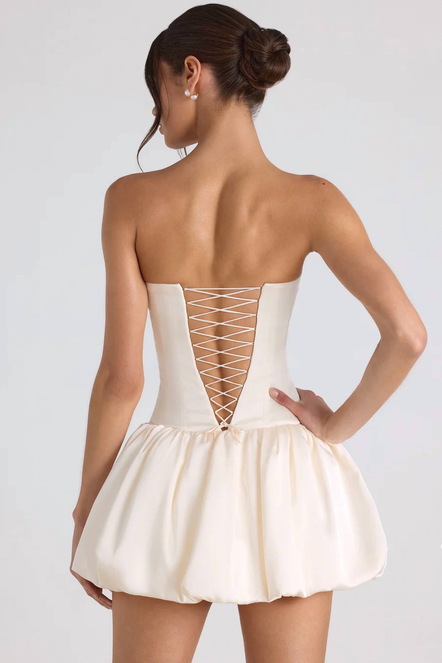Oh Polly - Fabiola Lace-up Bubble Hem Corset Mini Dress