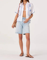 Astr - Trace Embroidered Linen Button-up Shirt
