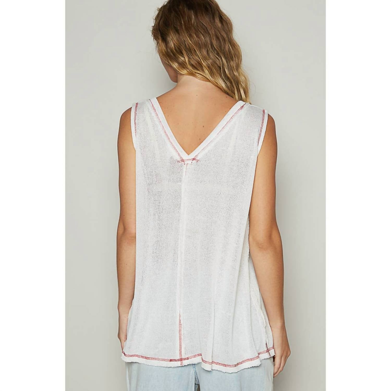 Pol - Women's Front Pocket Solid Knit Tank Top