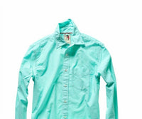 Relwen Men's Yarn-dyed Poplin Shirt in mint green - men's shirt - detail view