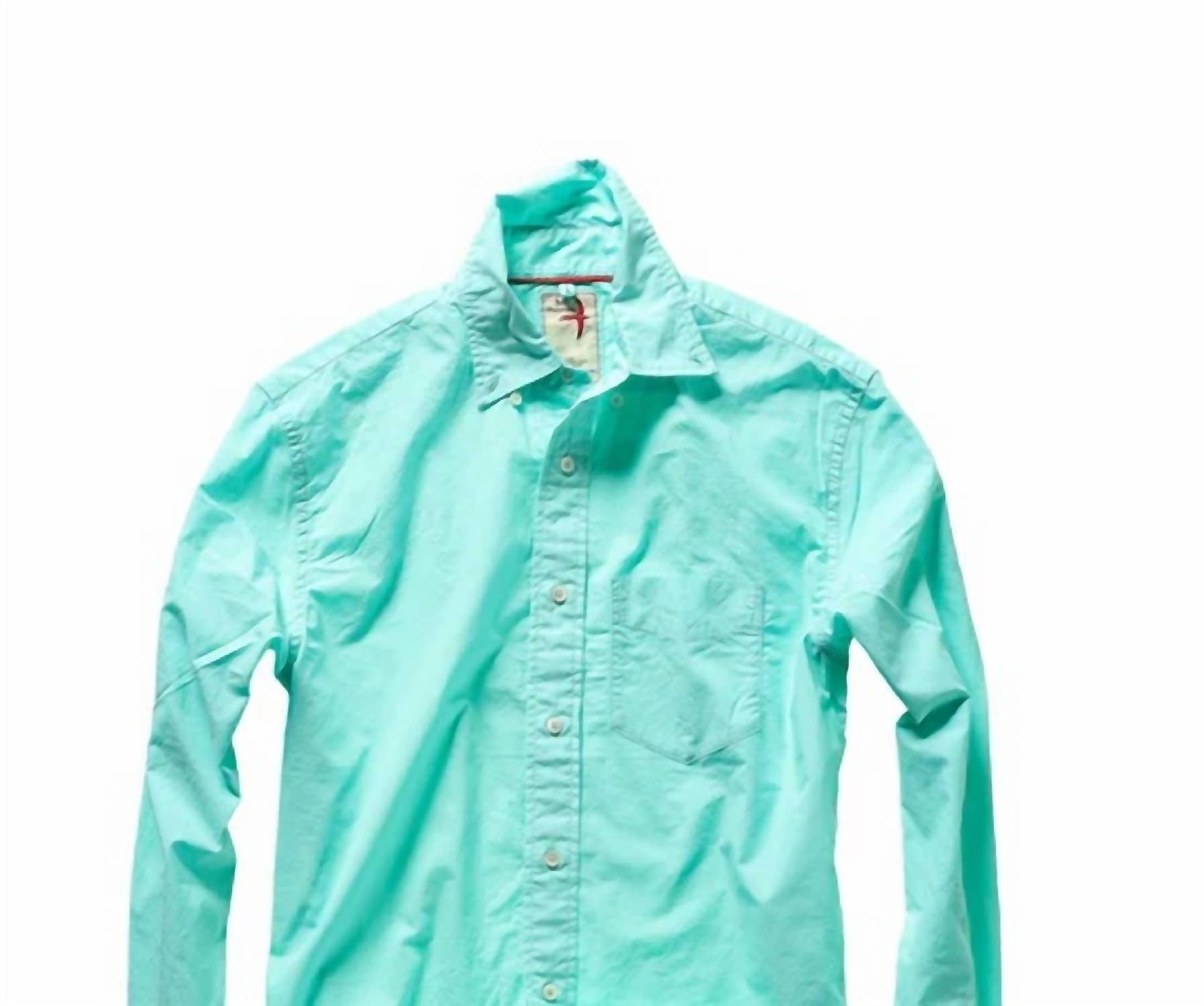 Relwen Men's Yarn-dyed Poplin Shirt in mint green - men's shirt - detail view