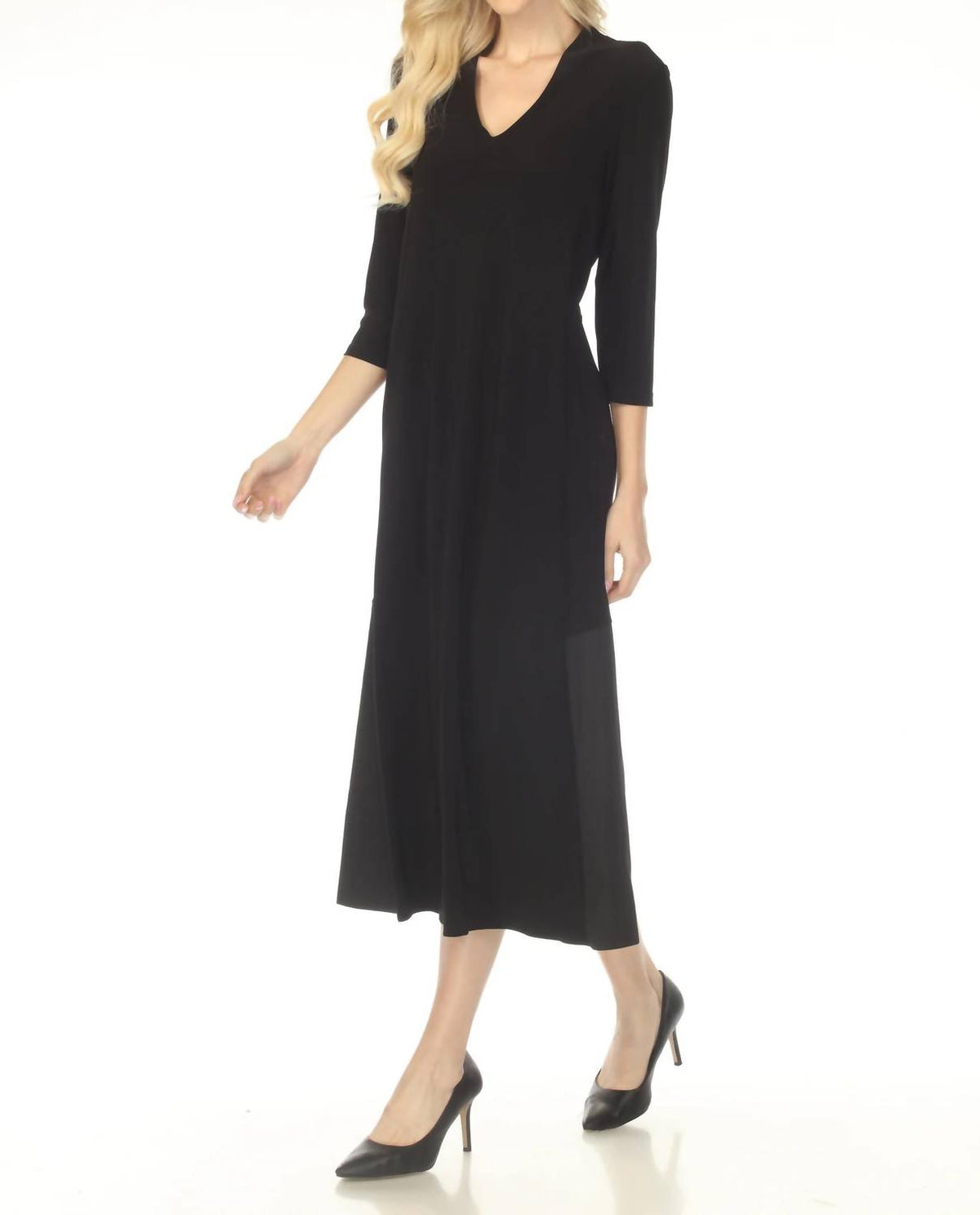 Joseph Ribkoff - V-neck Three Quarter Sleeve Midi Dress