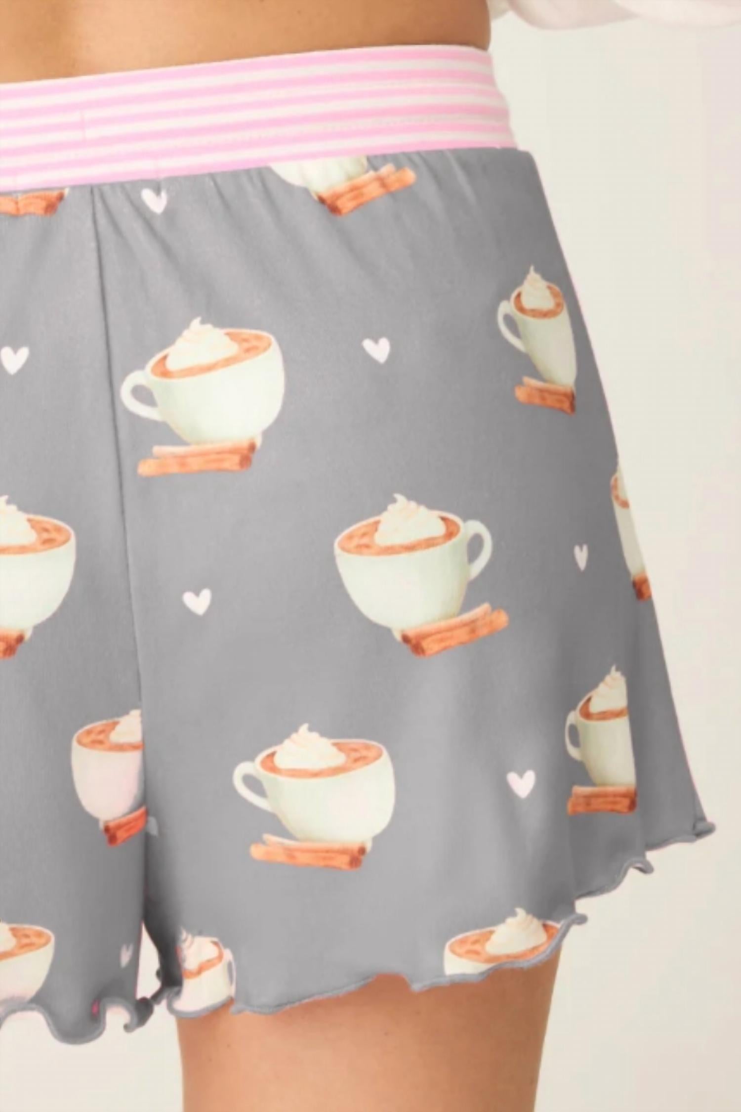 PJ Salvage Women's Love You A Latte Coffee Print Shorts in charcoal - women's shorts - view 4