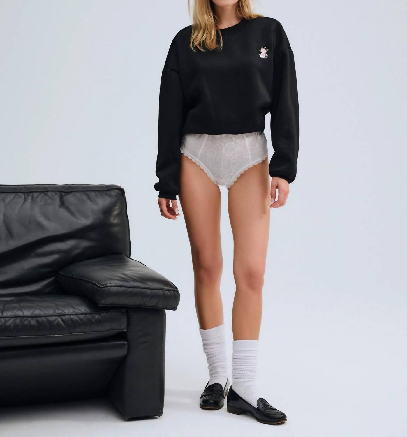 for Love & Lemons Julie Sweatshirt in black gold - women's top - view 4