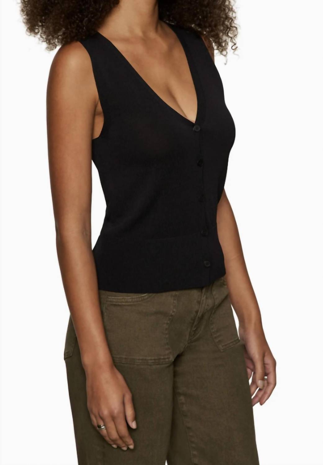 Sanctuary Knitted Button Front Top - Plus in black - women's blouse - alternate view