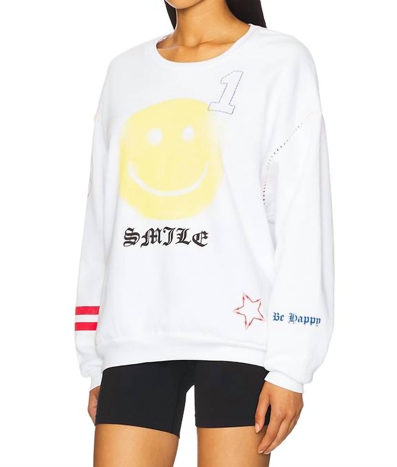 Lauren Moshi - Babbs Spray Happyface Elements Oversized Pullover Sweatshirt