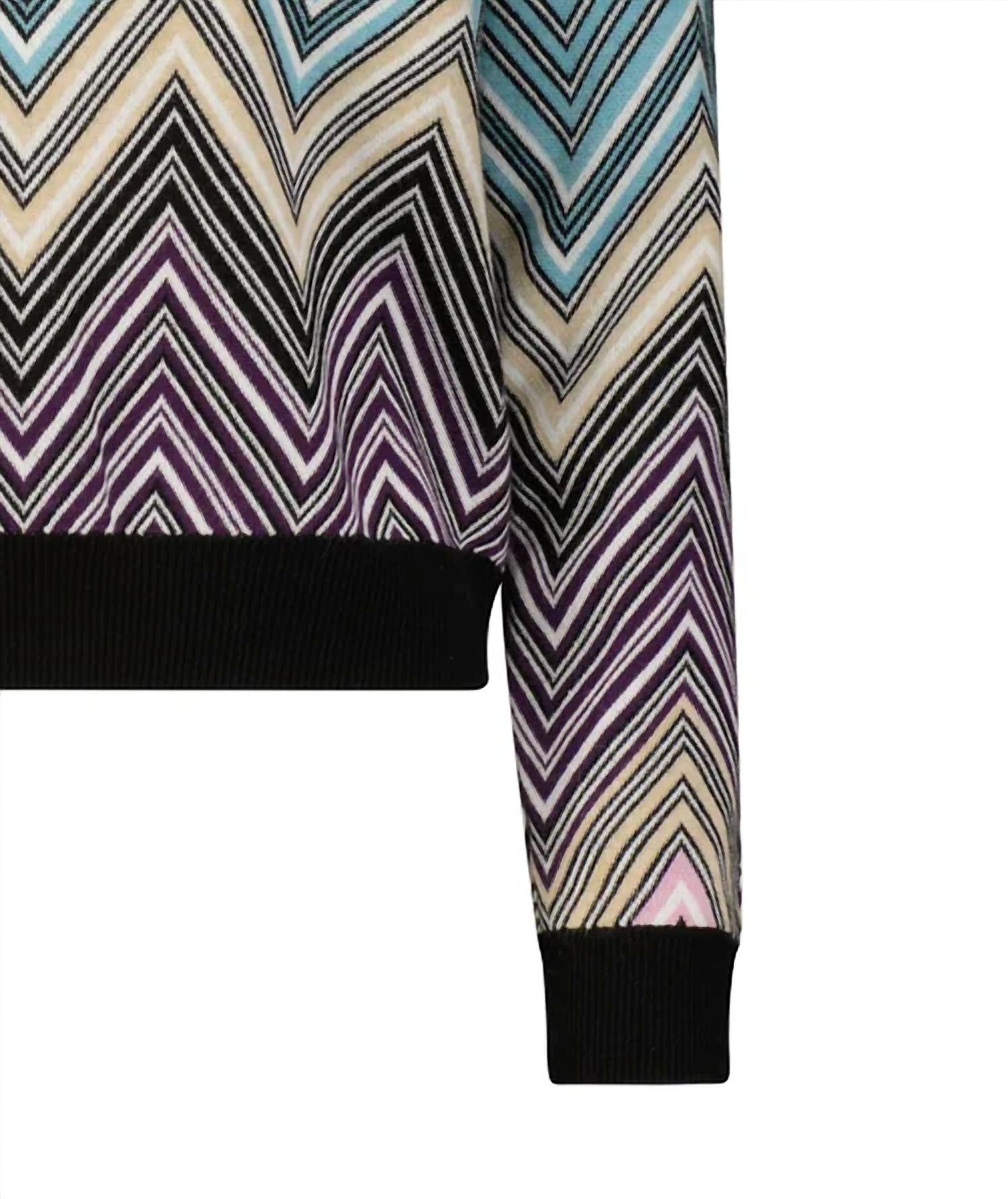 Minnie Rose - Women's Viscose Chevron Cropped V-neck Sweater