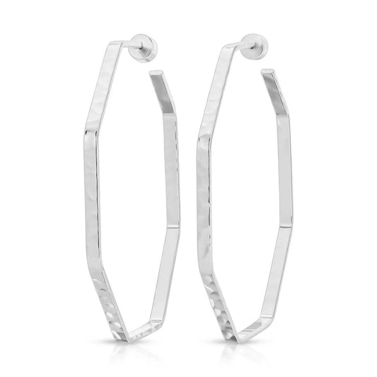 Eklexic - Women's Large Hammered Octagon Shaped Hoops