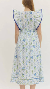 Entro - Women's Lenora Botanical Print Flutter Sleeve Midi Dress