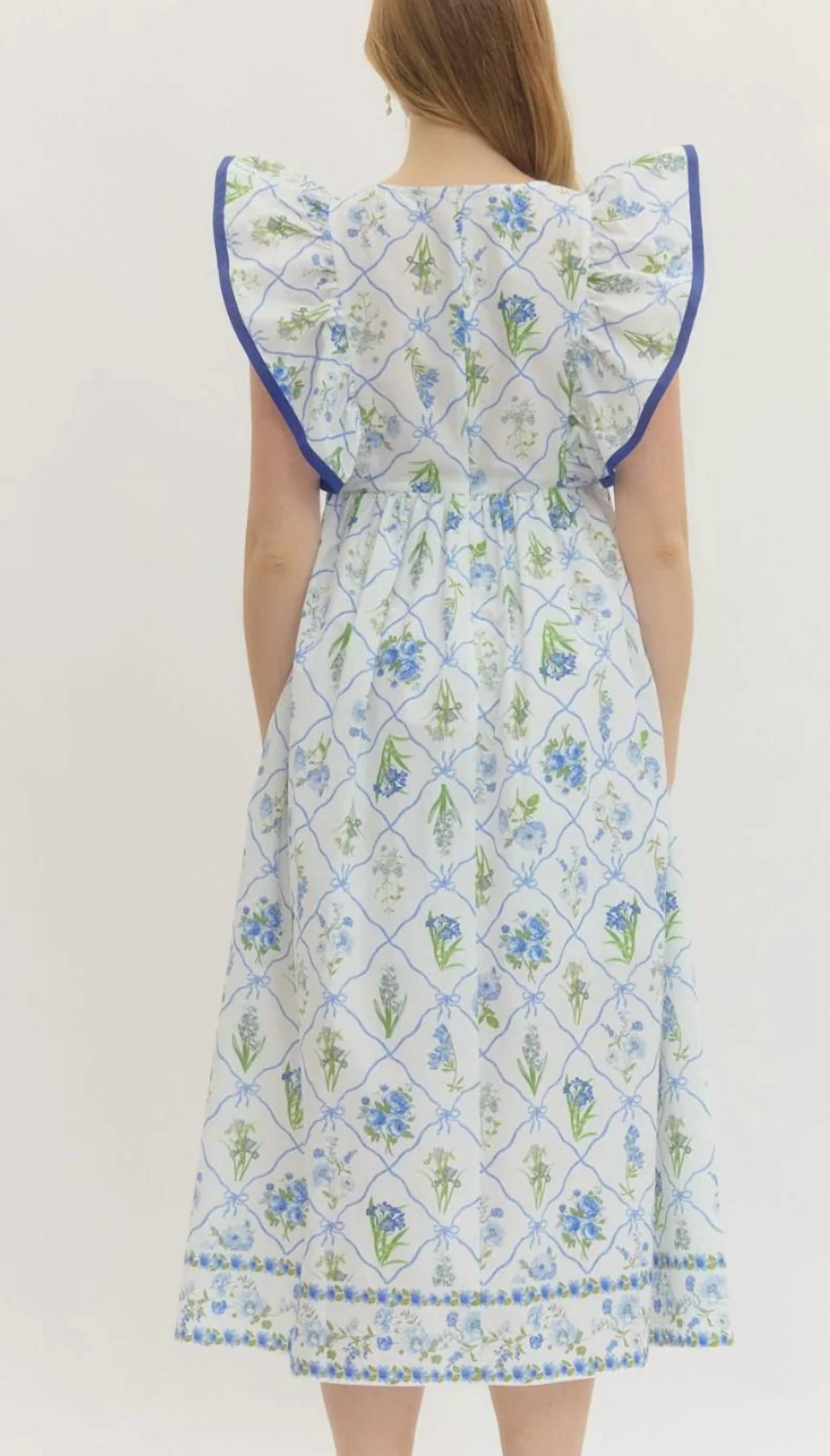 Entro - Women's Lenora Botanical Print Flutter Sleeve Midi Dress
