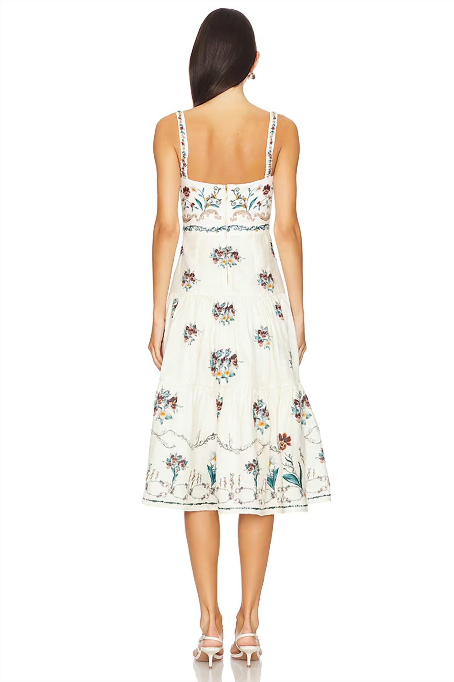 Agua By Agua Bendita - Lima Embroidered Linen Midi Dress