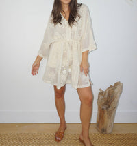 NIBI MTK Savannah Kaftan in cream palm embroidery - women's dress - view 5