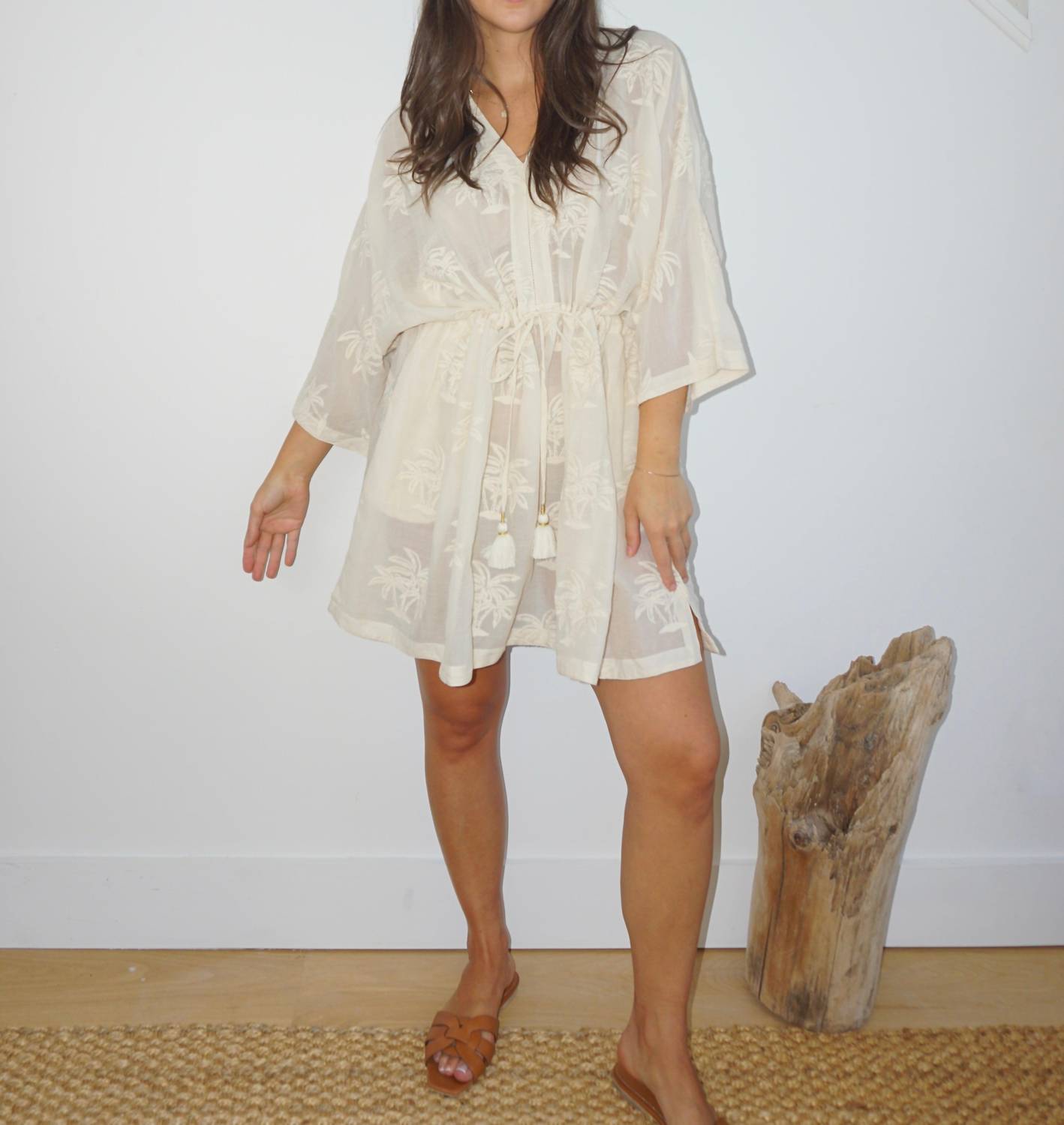 NIBI MTK Savannah Kaftan in cream palm embroidery - women's dress - view 5
