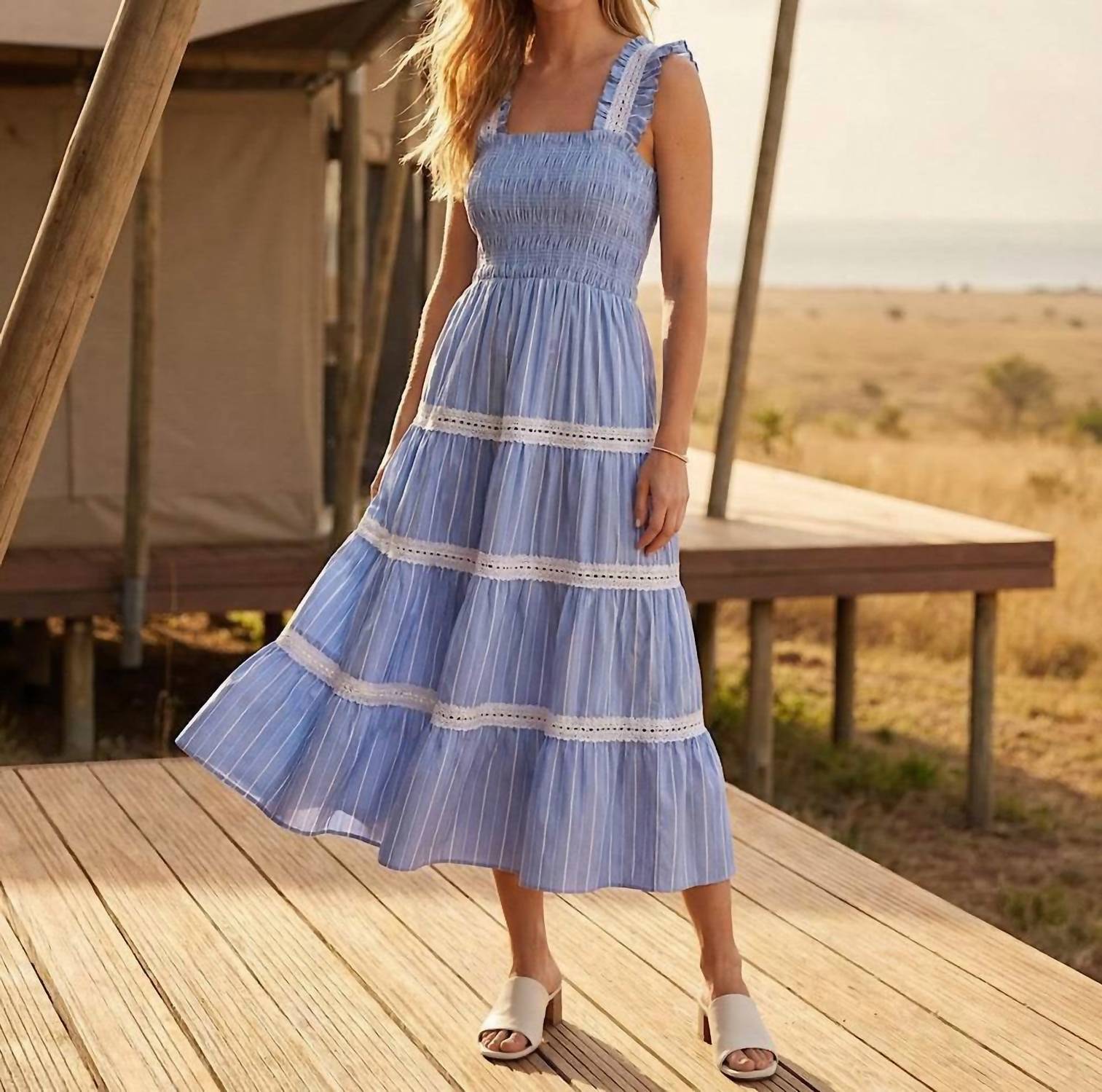 Karen Kane - Stripe Sleeveless Tiered Midi Dress
