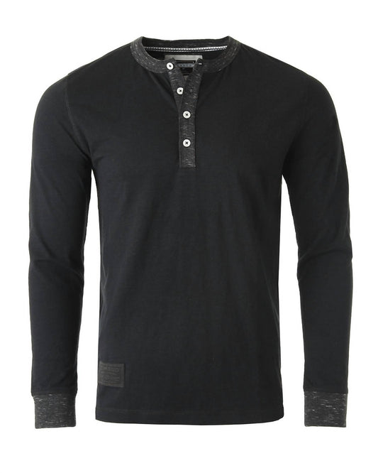 Zimego - Men's Long Sleeve Contrast Button Placket Neck Cuffs Henley Shirt