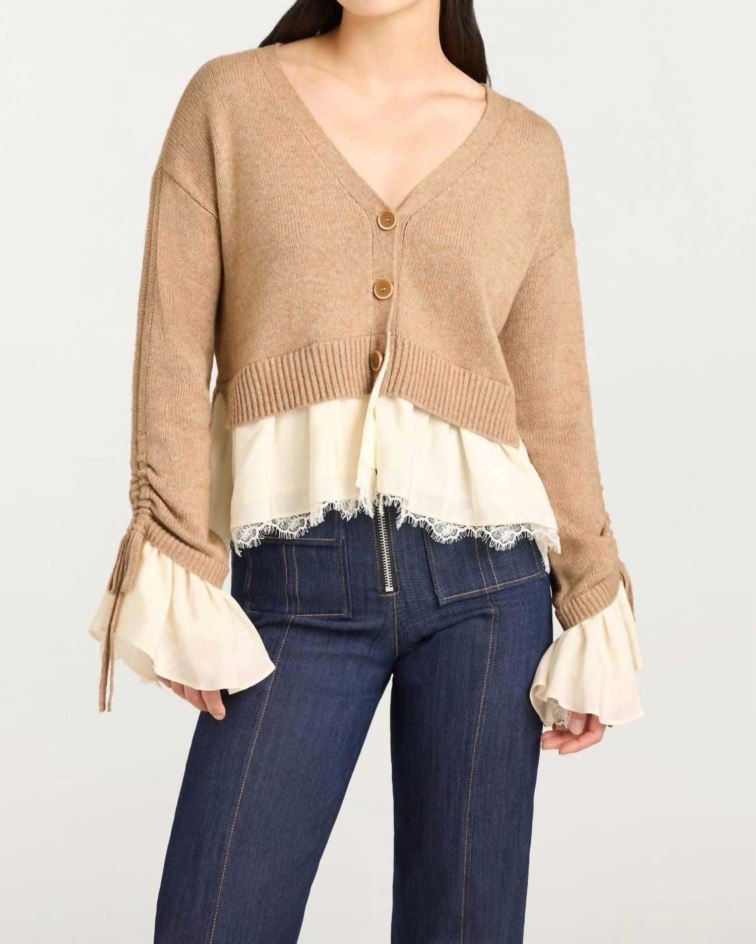 cinq a sept Atley Cropped Cardigan in cappuccino ivory - women's sweater