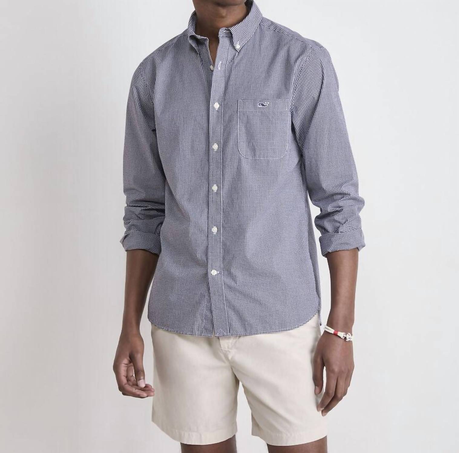 vineyard vines Anegada Gingham Perfect Wash Shirt in blue blazer - men's shirt