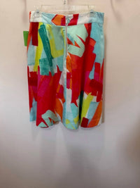 6 by Six Women's Brushstroke Inverted Pleat Cotton Skirt in aqua orange lime - women's skirt - detail view