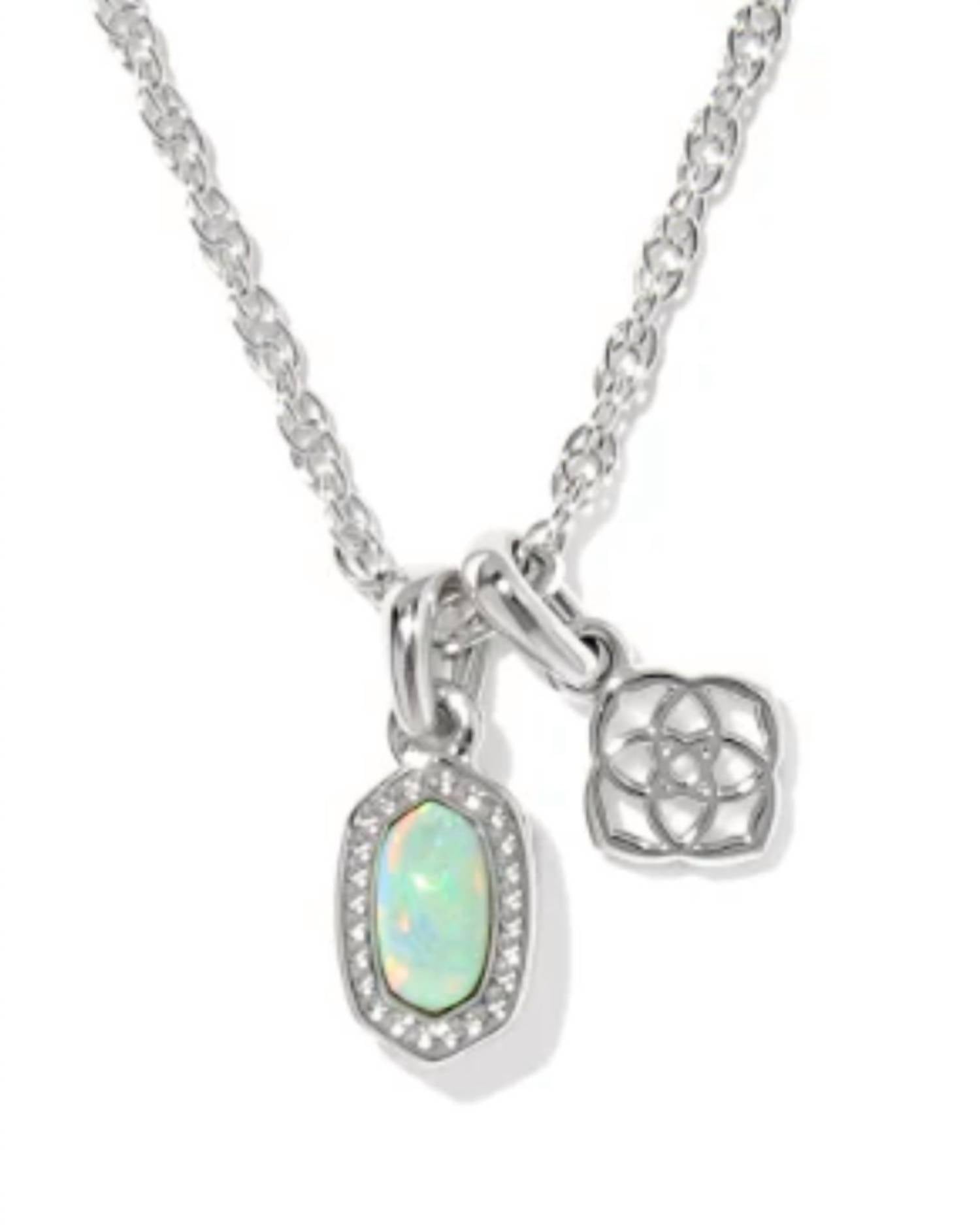 Kendra Scott Women's Mini Elisa Dira Necklace in rhodium green lab grown opal - women's jewelry - detail view