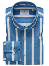 Emanuel Berg Men's Modern 4flex Stretch Knit Shirt in white striped - men's shirt