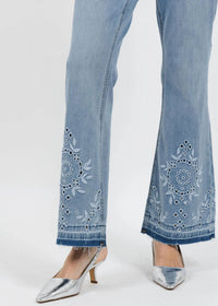 Oui - Embroidered Boot Cut Jeans
