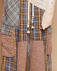 POL Mixed Plaid Wide-Leg Pants in brown multi - women's pants - detail view