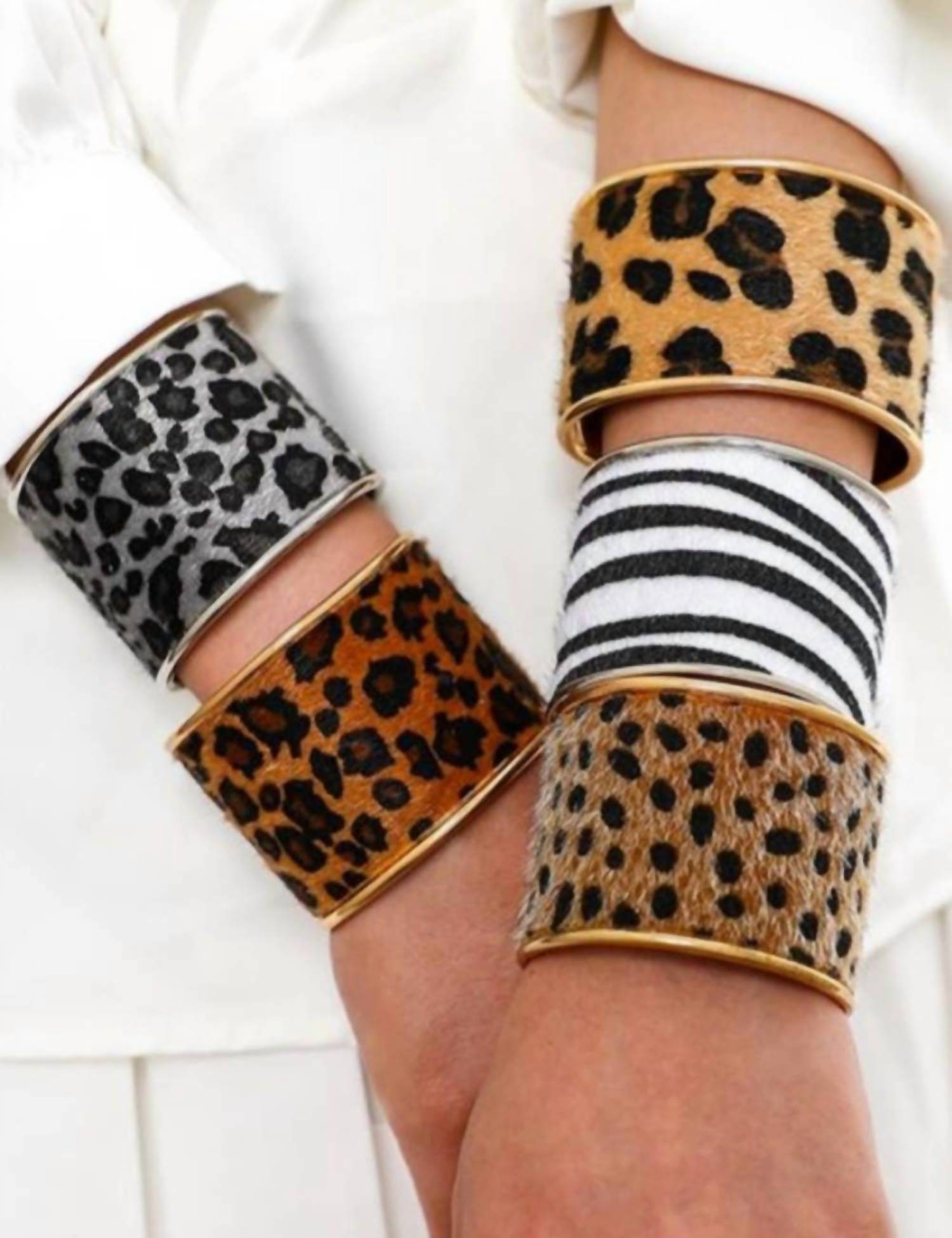Dipped Shop - Women's Leopard Print Open Wide Cuff Bracelet