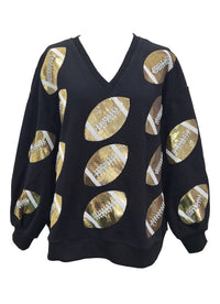 QUEEN OF SPARKLES Rhinestone Lace Football Sweatshirt in black gold - women's top - view 6
